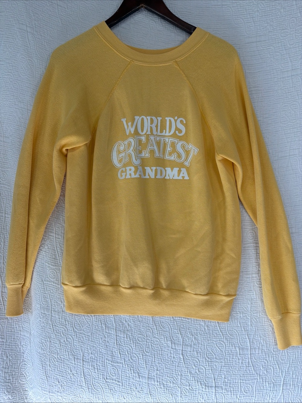 Vintage 80s Raglan Sweatshirt Butter Yellow Worlds Greatest Grandma Large USA L